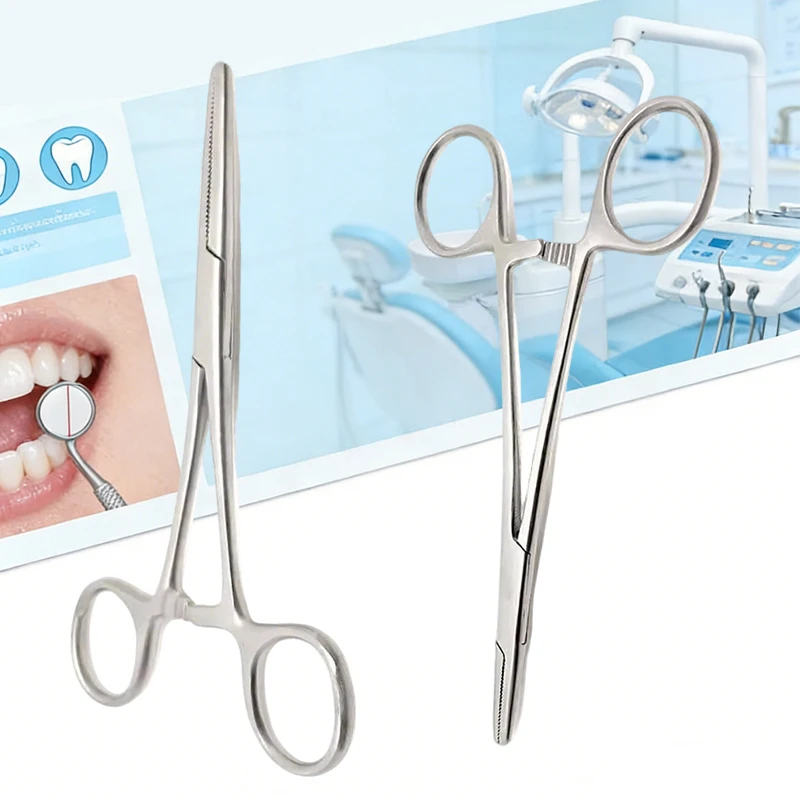 

2pcs Dental Suture Needle Holder Stainless Steel Curved Jaw Locking Ring Handle Surgical Micro Hemostatic Clamp Forceps