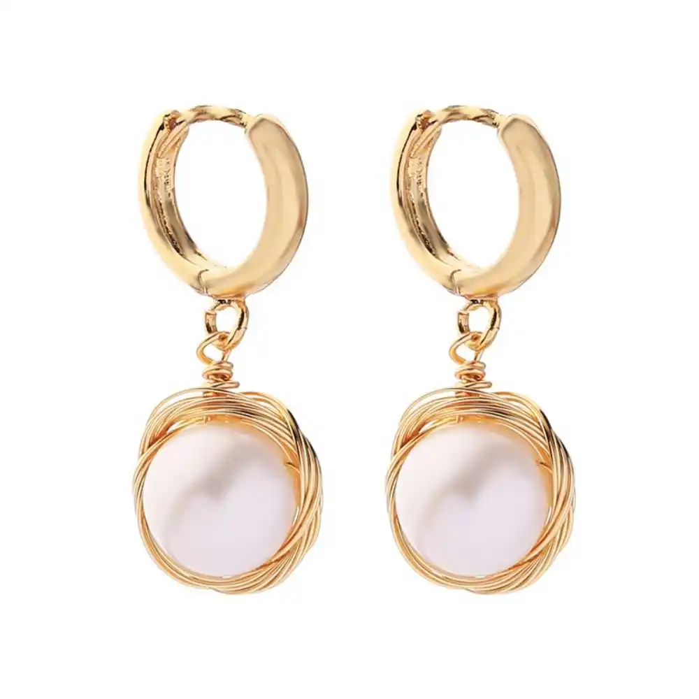 

Bohemian style Natural Freshwater cultured pearl Earrings Art Hoop Children Bridal Ear Cuff Teens Handmade Gold Clip-on