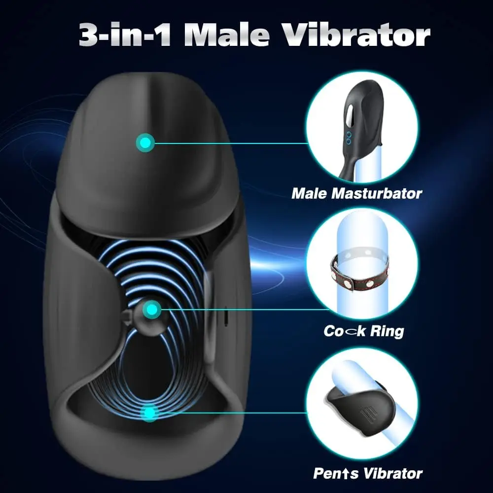 Adjustable 3 in 1 Penis Trainer Vibrator Male Masturbator 10 Vibration Modes Glans Stimulater Massager Sex Toys for Men Pleasure