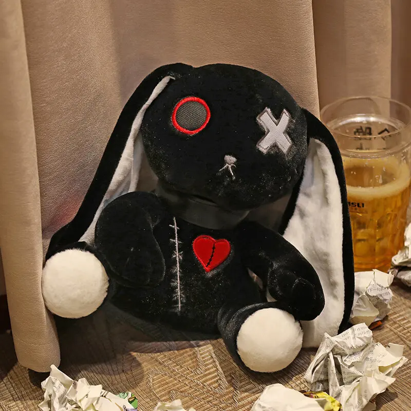 Gruselige gotische Hase gefüllt verrückte Kaninchen Plüschtiere, gruselige Gothic Bunny Stofftier niedlichen Horror schreckliche Hasen puppe, für Hal – Detail 13