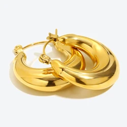 Hollow Two Thick U-shaped Hoop Earrings Waterproof Silver Color 316L Stainless Steel Women's Earrings 18K Gold Plated Jewelry
