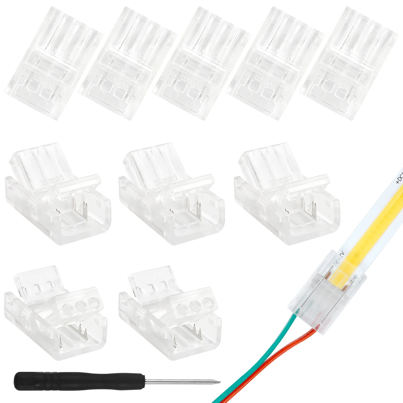 10 Pcs 10mm 2 Pin COB LED Strip Connectors, Strip to Wire Connector Gapless Solderless Connection for 10mm COB LED Strip Lights