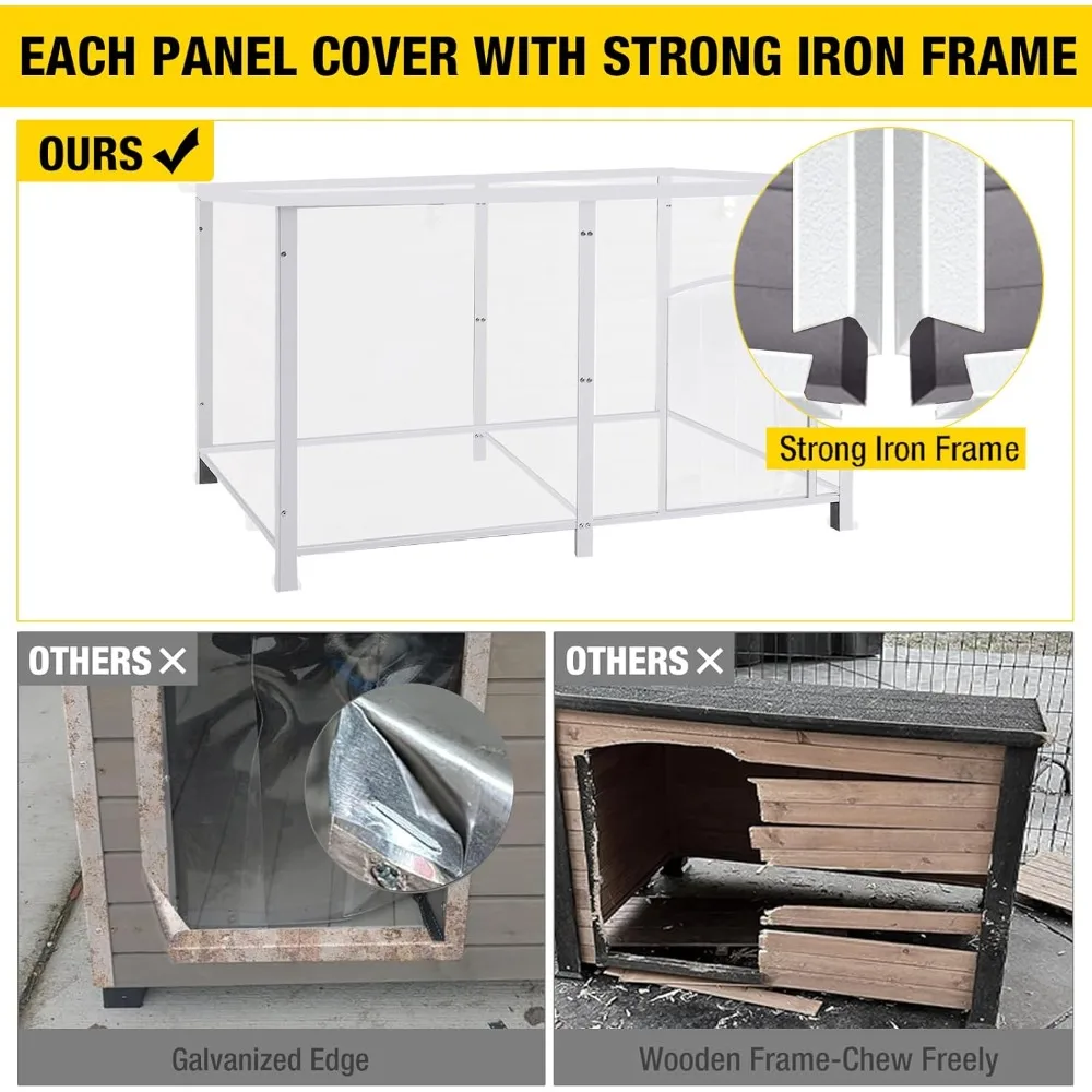 Perrera grande con aislamiento para perros al aire libre, 59 pulgadas, marco de hierro, diseño a prueba de invierno