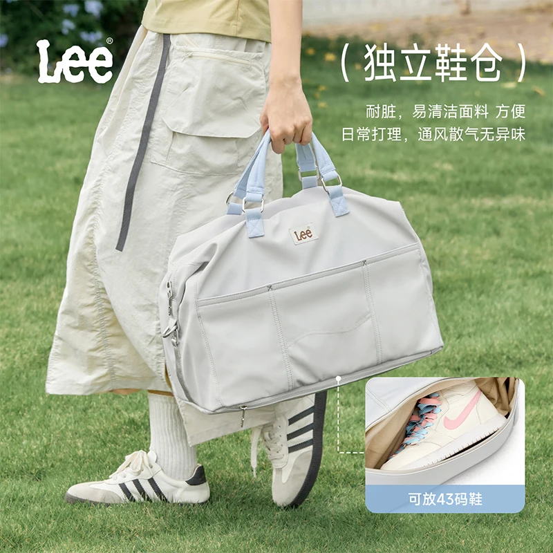 lee-large-capacity-women-pink-travel-duffle-bag-shoe-compartment-weekender-overnight-ladies-leisure-sport-fitness-gym-pillow-bag