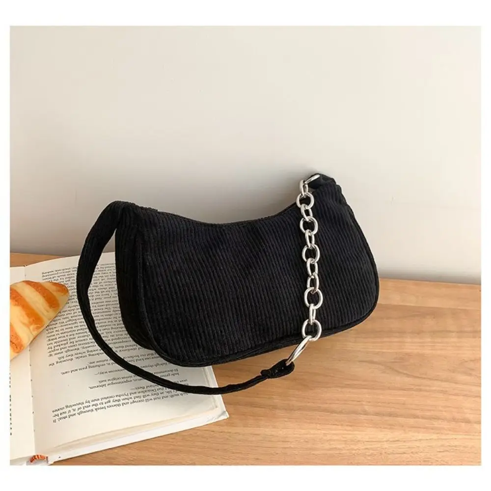 Exquisite Retro Corduroy Shoulder Bags Zipper Female Handbag Casual Women Shoulder Bags Female Chain Handbag Underarm Bag