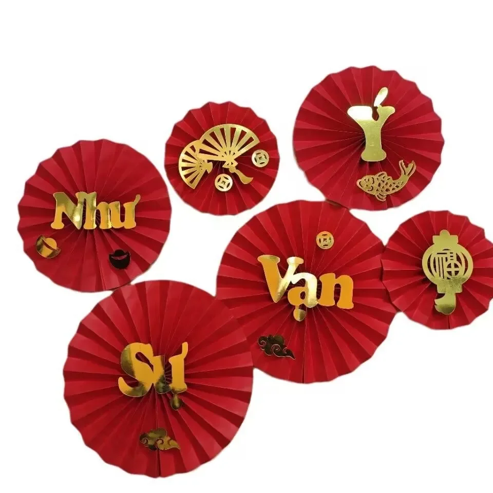 Vietnamese Spring Festival Decorations New Year Paper Fans and Suitable for Holiday Living Room Display Flowers Hanging Ornament - Image 6