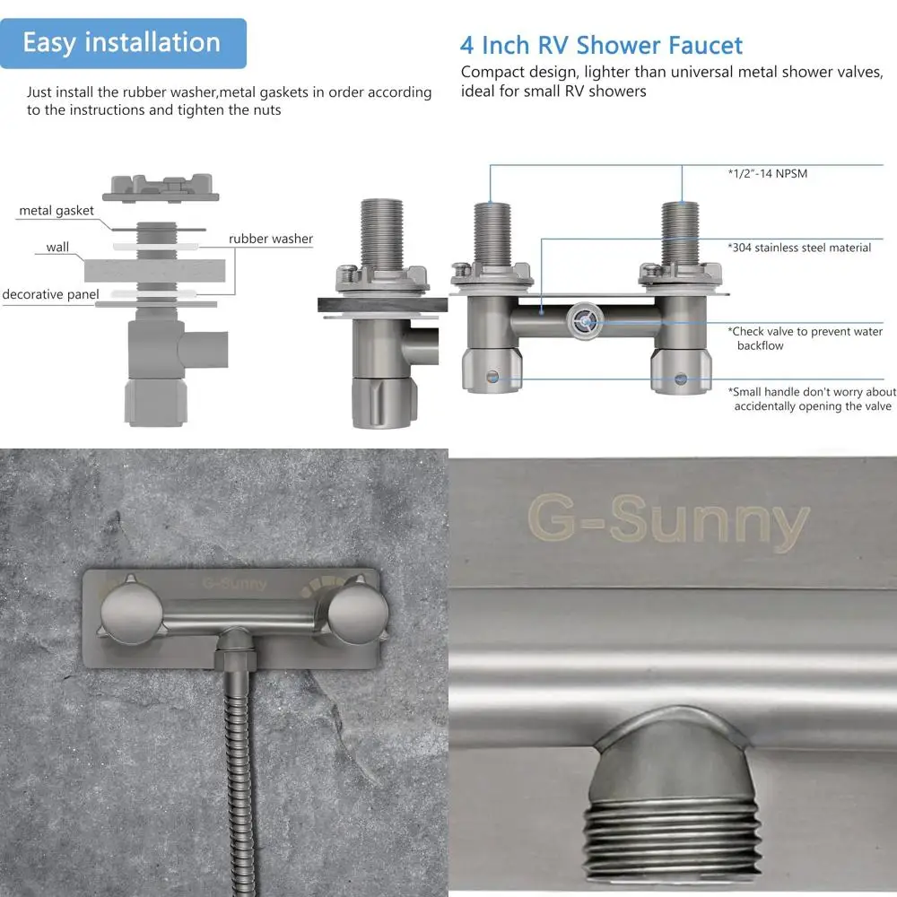 

4 Brushed Nickel RV Shower Faucet with Diverter for Camper Shower Valve Replacement