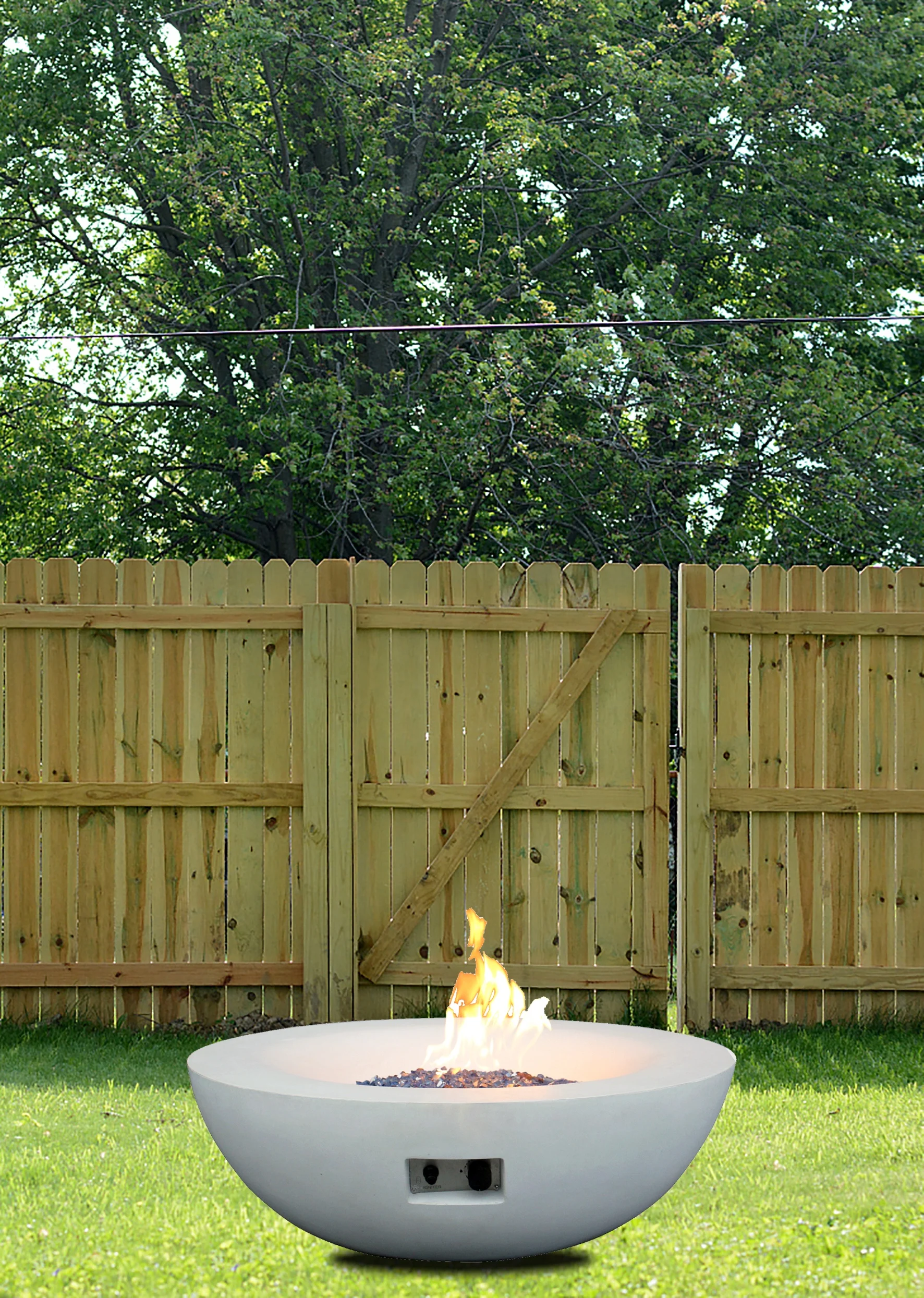 White Concrete Round D42 Inch Gas Fire Pit Bowl