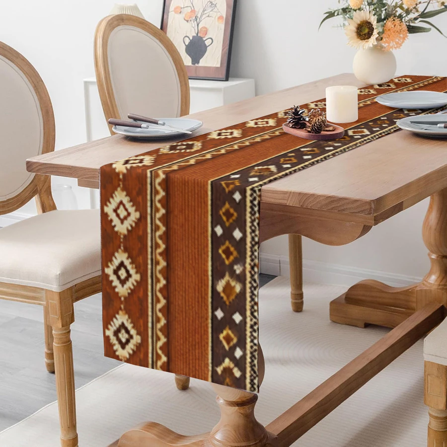 1pc Rustic Southwestern Geometric Table Runner Boho Aztec Farmhouse Dining Table Decor for Kitchen Dining Room Party