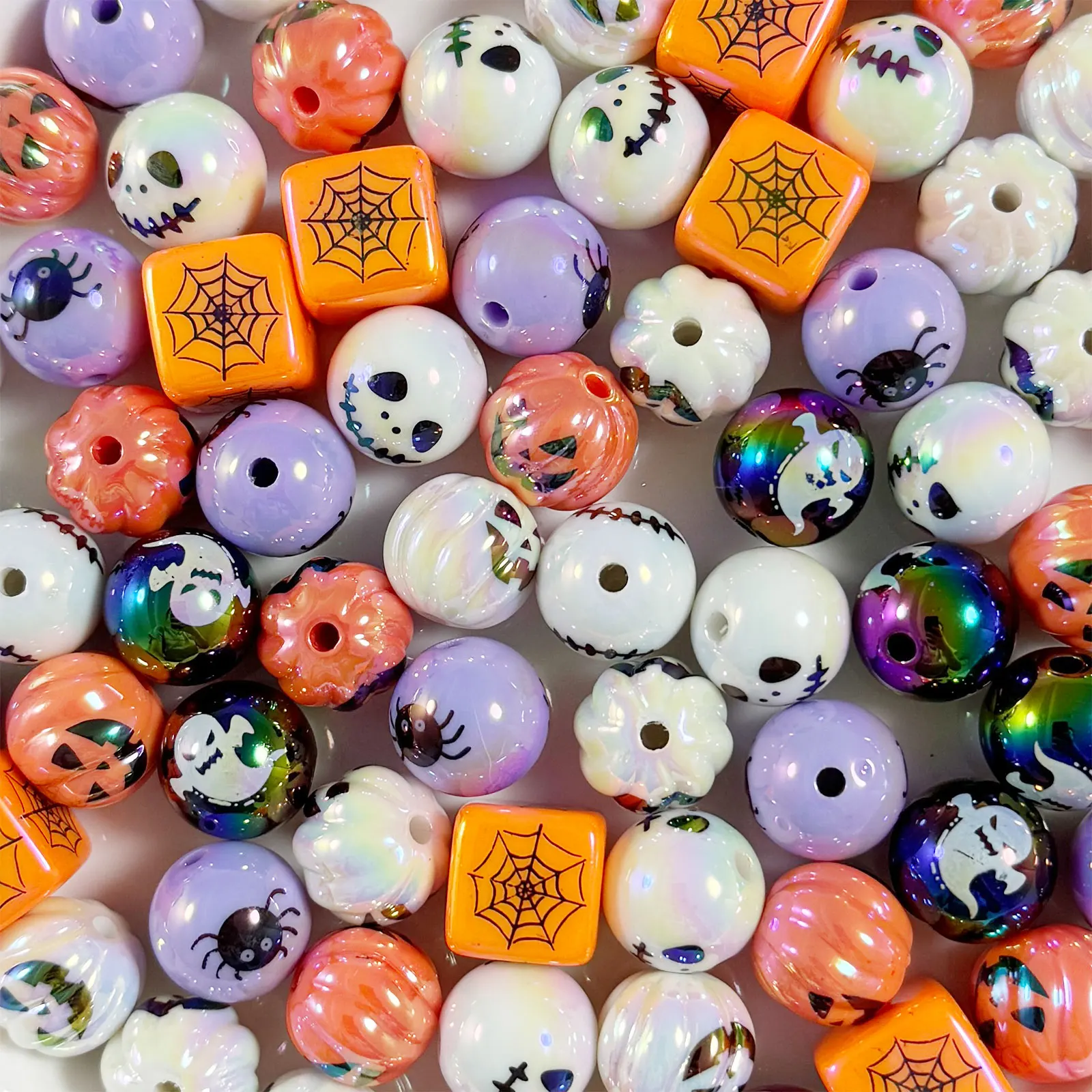 Happy Halloween Festival Cute Pumpkin Ghost Spider Beads For Jewelry Making DIY Decoration Beadable Pens Phone Chain Accessories