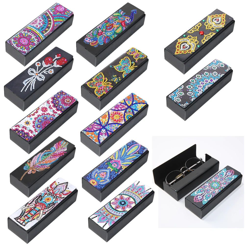 DIY Diamond Painting Glasses Storage Box PU Leather Sunglasses Storage Case Special Shaped Diamond Craft Christmas Gifts