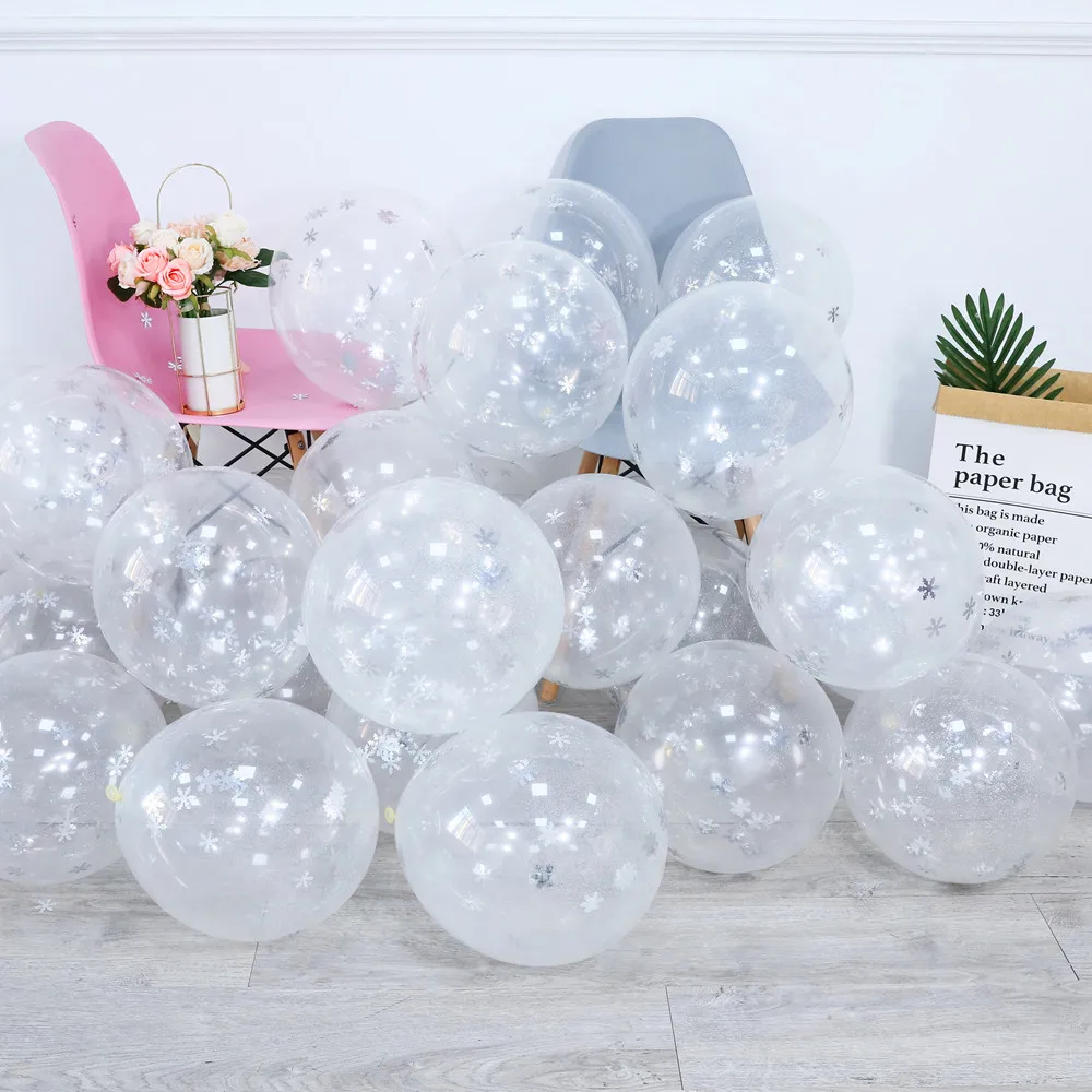 10/15/20 stücke Blau Silber Transparent Schneeflocke Latex Ballons Eis Schnee Prinzessin Party Mädchen Geburtstag Party Decor Winter luft Globos – Detail 5