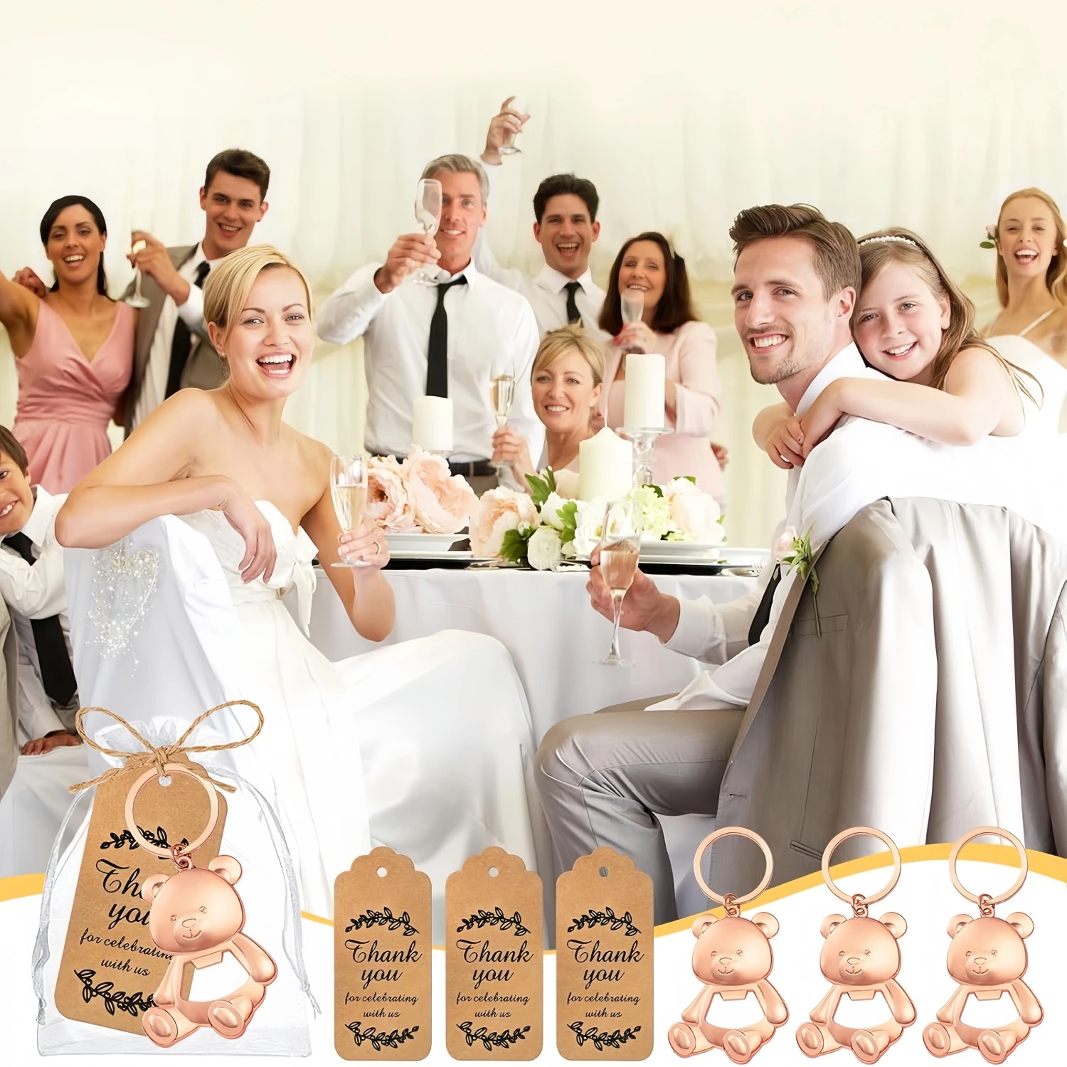 15 Stück/5 Sets Goldener Bären-Schlüsselanhänger Flaschenöffner Geschenk, geeignet für Geburtstagsfeiern, Halloween, Weihnachten und Party-Geschenksets – Detail 8