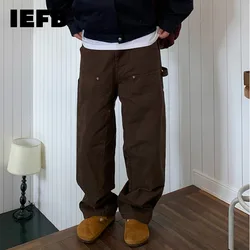 IEFB High Street Men Denim Pants Washed Casual Straight Bottom Wide Leg Loose Male Solid Color Jeans Autumn Fashion 2024 9C7810