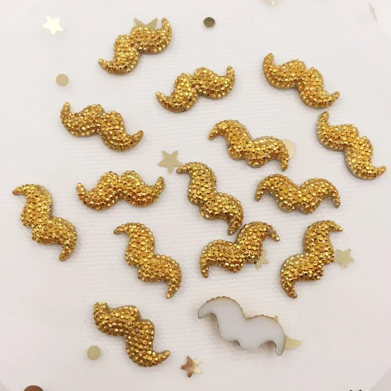 50PCS Shiny Resin Lovely Golden Beard Flatback Rhinestone DIY Wedding Scrapbook Appliques Ornaments Crafts F924