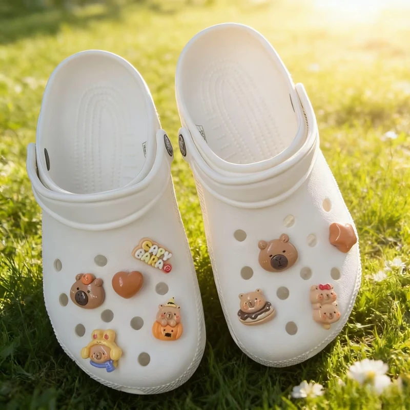 9PCS 3D Capybara Cartoon Shoe Charms Cute Anime Flower Decorations for Clogs Sandals DIY Party Christmas Gifts