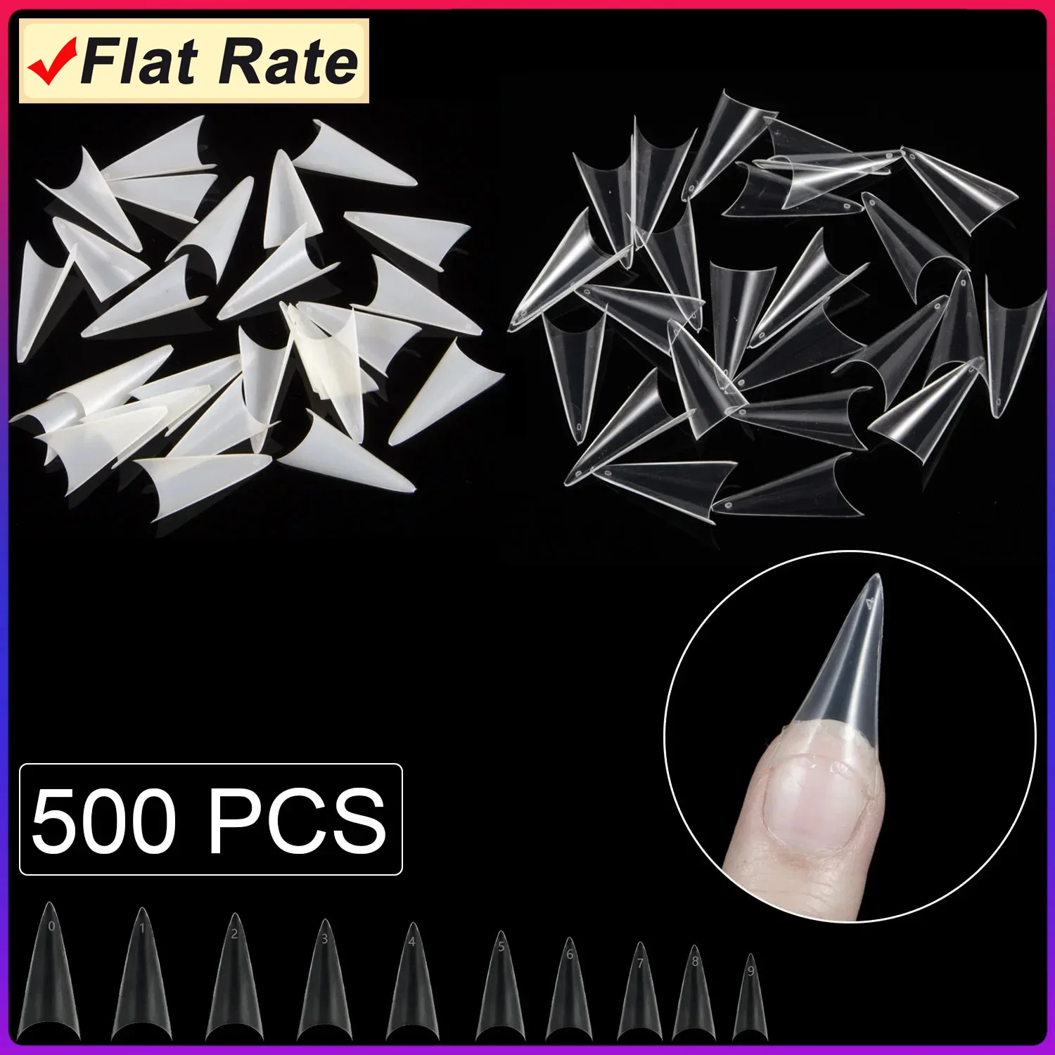 

500 Pieces XS Short Stiletto Half False Nail Tips Nail Manicure Fake Nail Art Design 10 Sizes Acrylic Nails Capsule Ongle