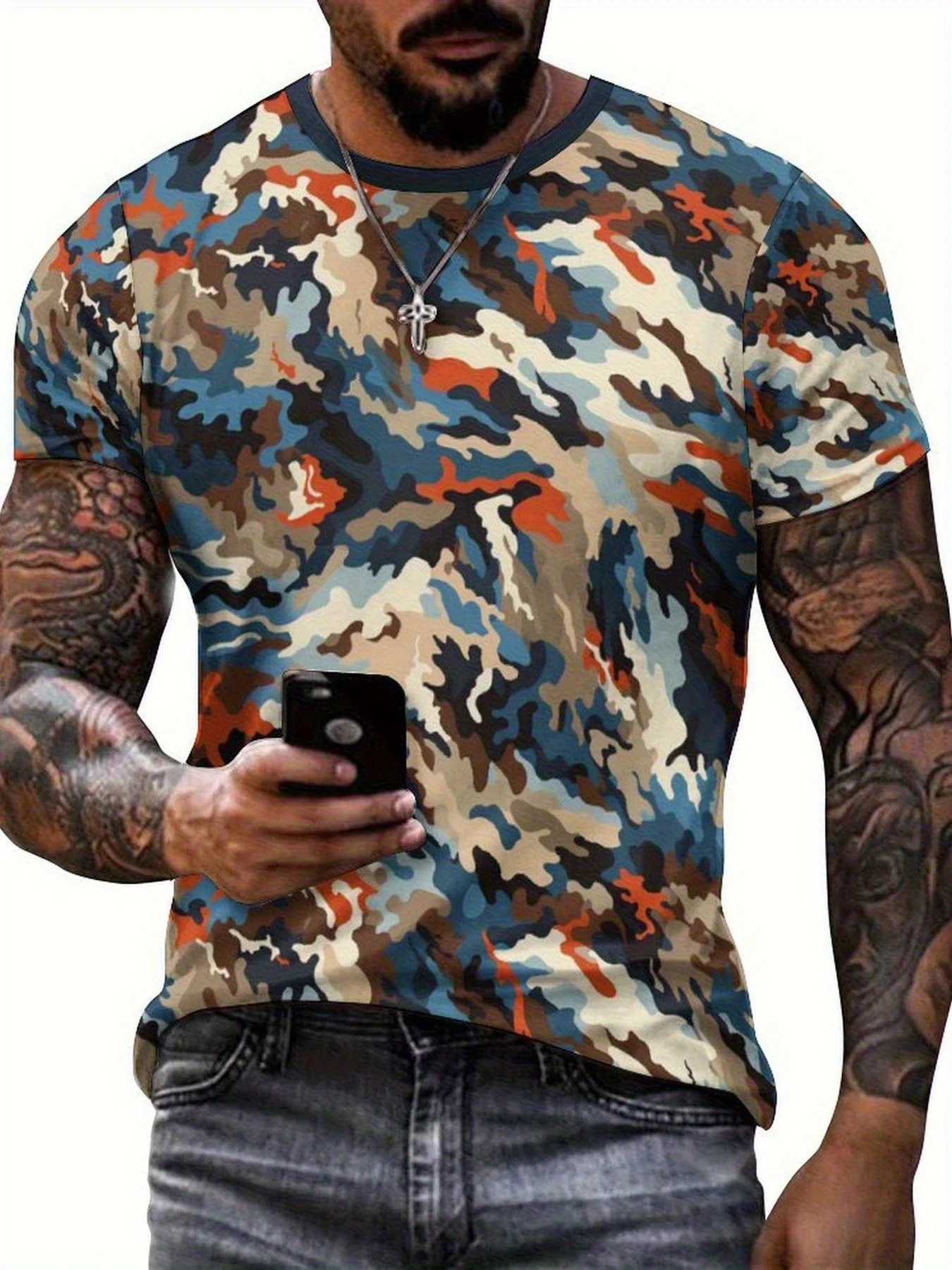 2025 الرجال والنساء ثلاثية الأبعاد مطبوعة تي شيرتات قصيرة الاكمام نابضة بالحياة هندسية التمويه نمط الرجال تي شيرت التمويه الصيد القمم