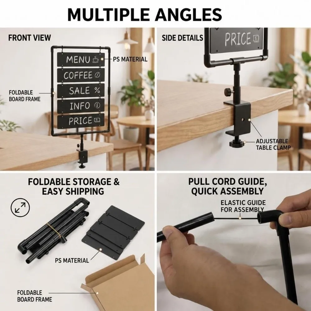 Clamp-on Vertical Chalkboard Erasable Assembleable Blackboard Double Sided Writable Foldable Price Blackboard