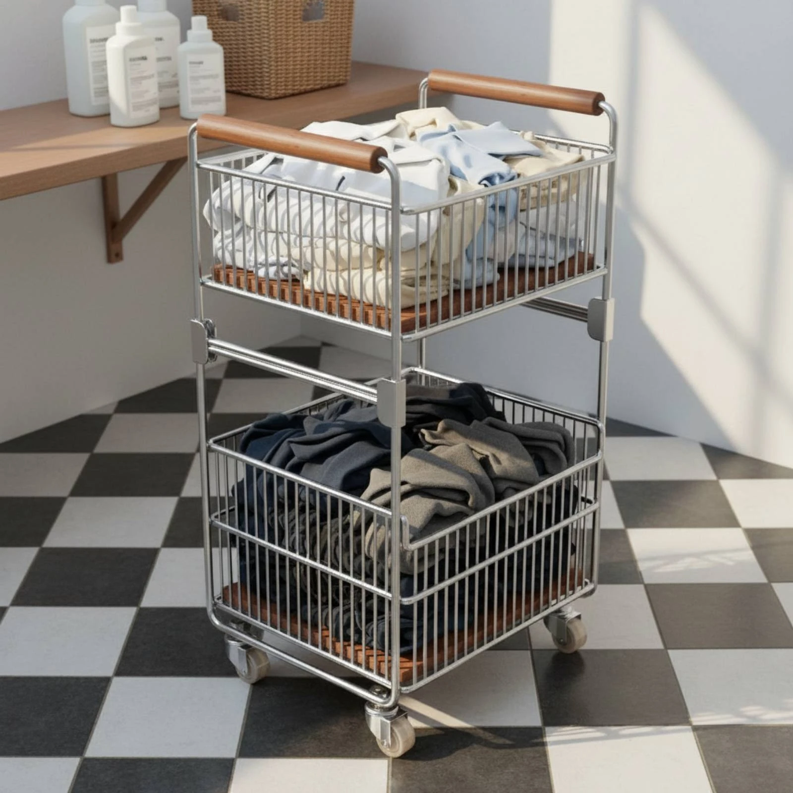tiered-laundry-trolley-movable-rolling-laundry-trolley-mobile-clothes-hamper-space-saving-household-storage-hollow-design