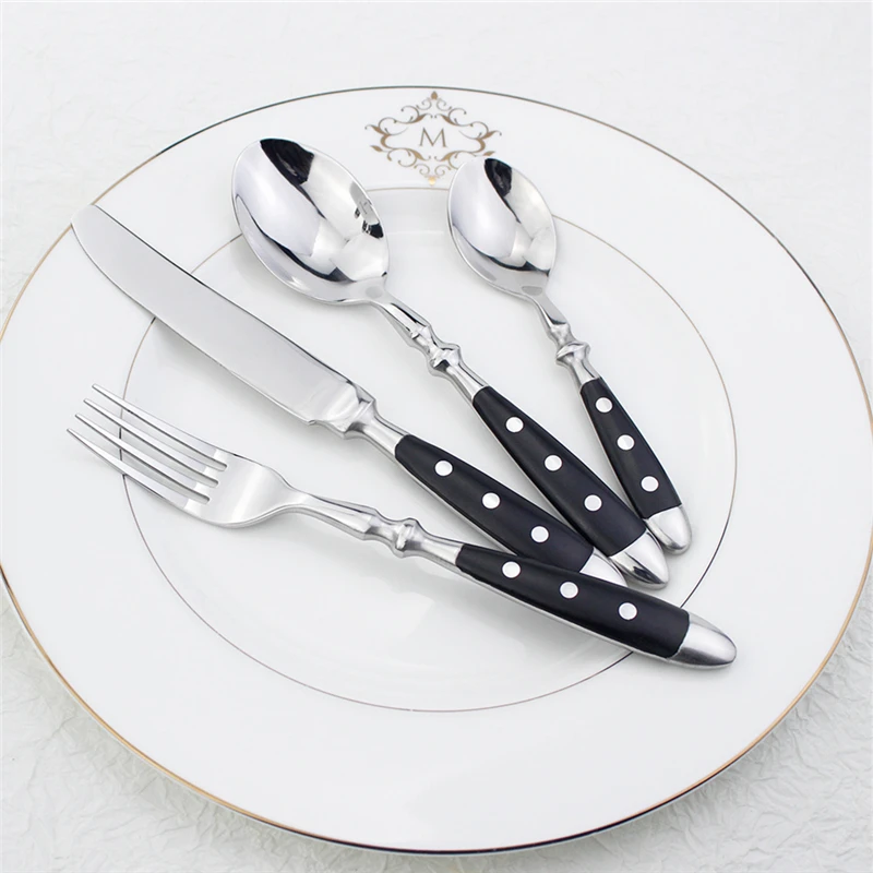 Hotel Stainless Steel Table Knife Fork Spoon Sets Teaspoon Teafork Steak Knife Cutlery Restaurant Serviing Set Black Wood Handle view 4