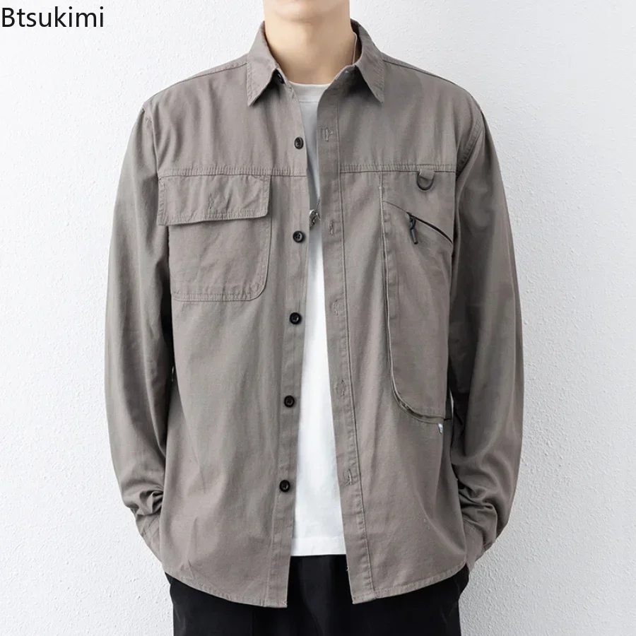New 2025 Spring Autumn Men's Multi Pocket Cargo Shirts Long Sleeve Casual Versatile Blouse 100% Cotton Tops Male Shirts Camisas