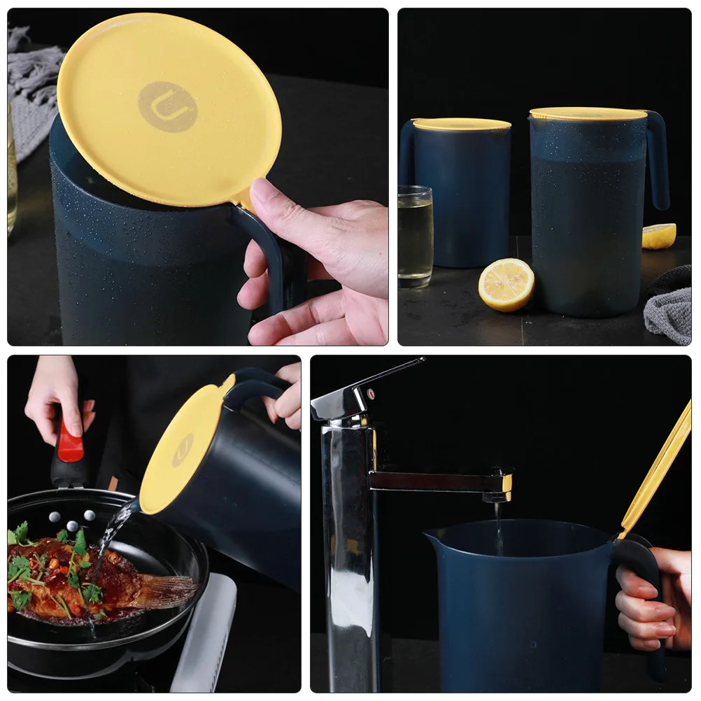 

1pc Plastic Cold Water Pitcher Large Opening Easy Refill Clean Handle Lid Design Heat Resistant Kitchen Bar Plastic Water Kettle