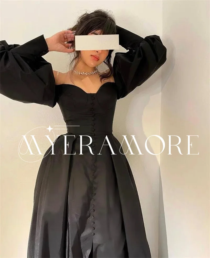 Abiti da sera linea A in raso moda manica lunga abito formale con scollo a cuore abito da ballo lungo fino al pavimento personalizzato فسات intellimavera