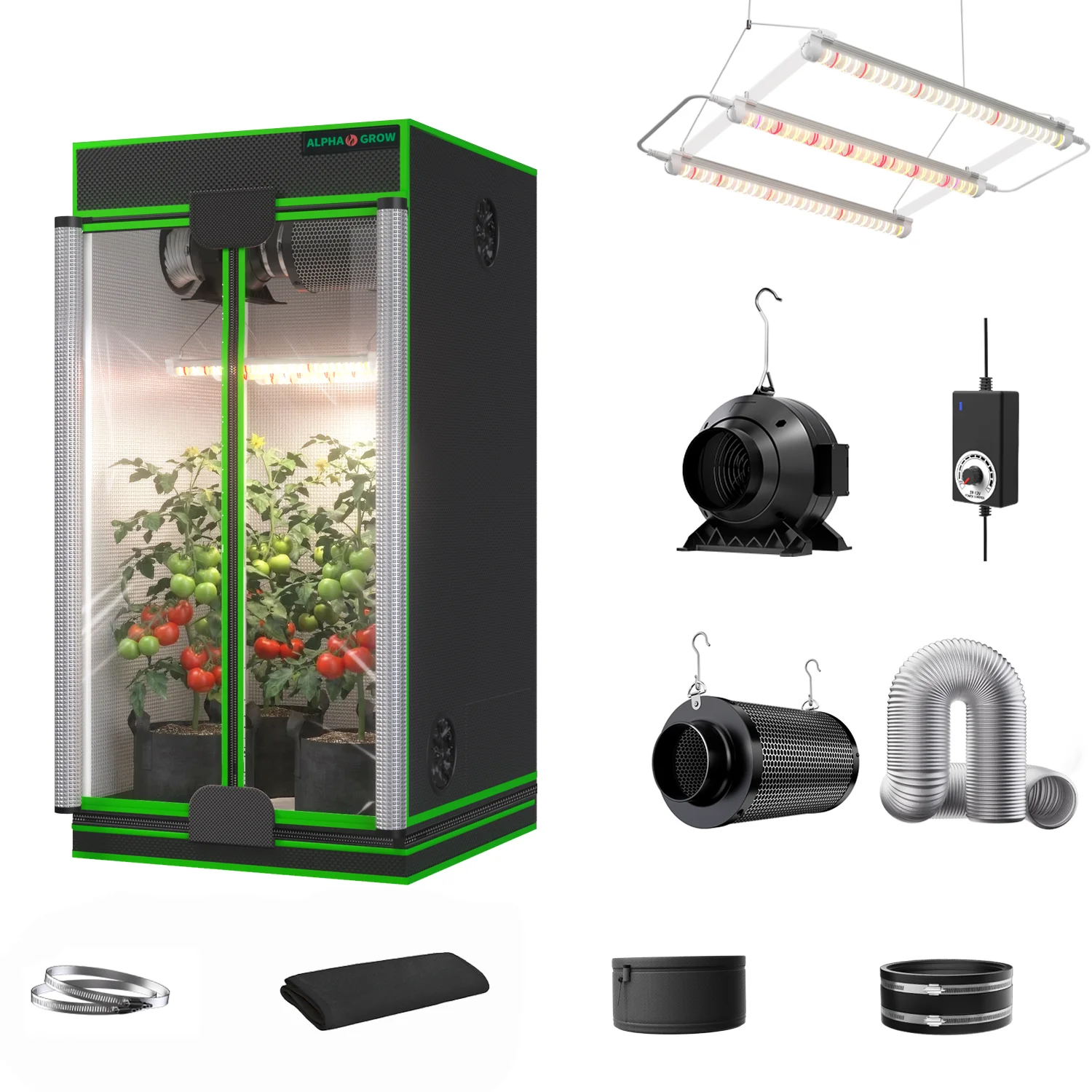 

Комплект для выращивания ALPHAGROW 1800D, двухдверный тип, размеры 2x2, 2x4 и 4x4, светодиоды ABA 32W (UVA/IR/красный свет)