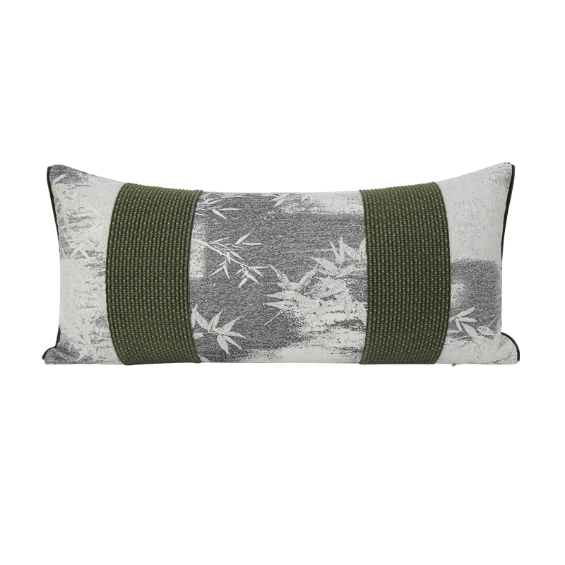 Chinese Bamboo Jacqard Pillows Gray Color Cushion Case Modern Green Stripe Decorative Pillow Cover For Sofa Chair Home Decorate