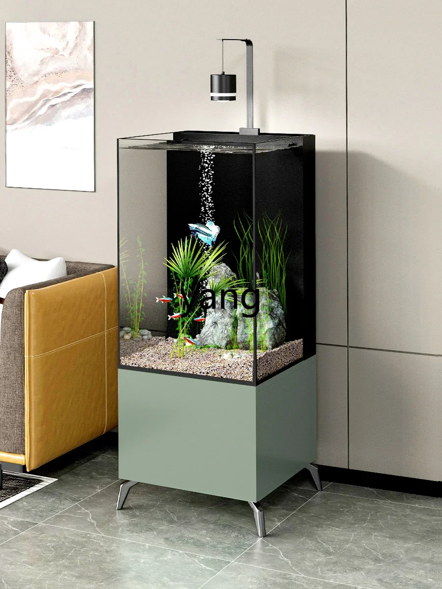 

LMM living room small square tank bottom cabinet back filter ultra-white glass goldfish tank aquarium floor-to-ceiling household