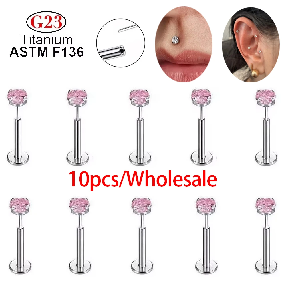 

10Pcs 20/18/16G ASTM F136 Titanium 2/2.5/3mm CZ Labret Stud Tragus Helix Cartilage Conch Flatback Earlobe Piercing Body Jewelry