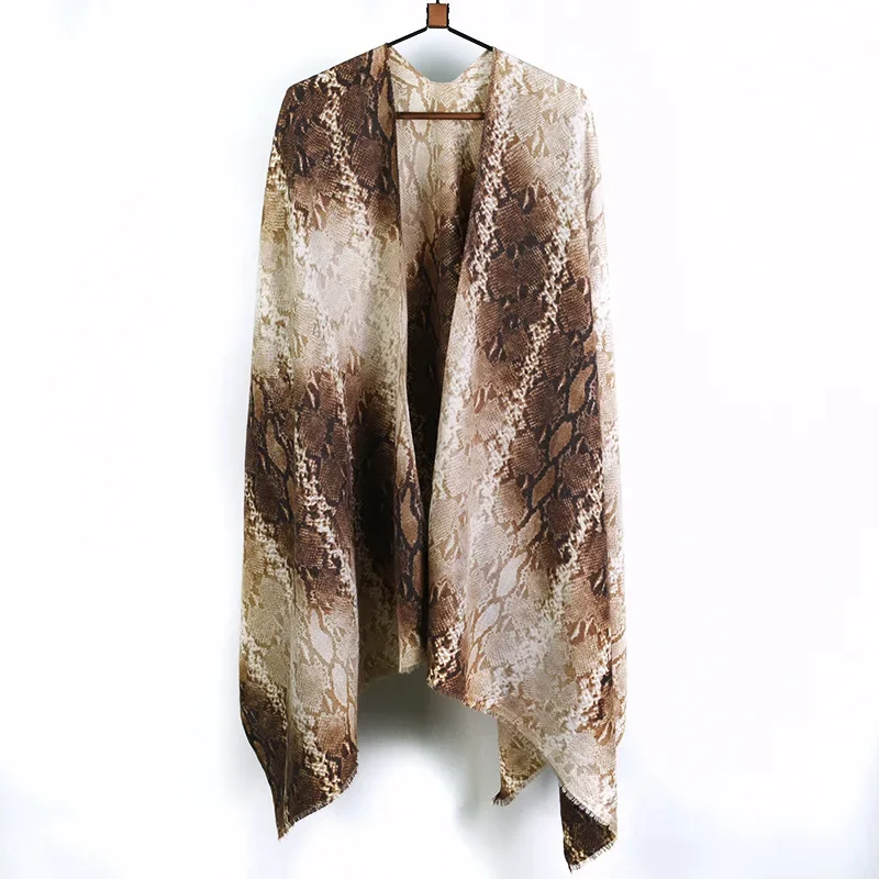 New European and American snake patterned imitation cashmere split shawl for women in autumn and winter, thickened warm cloak, d