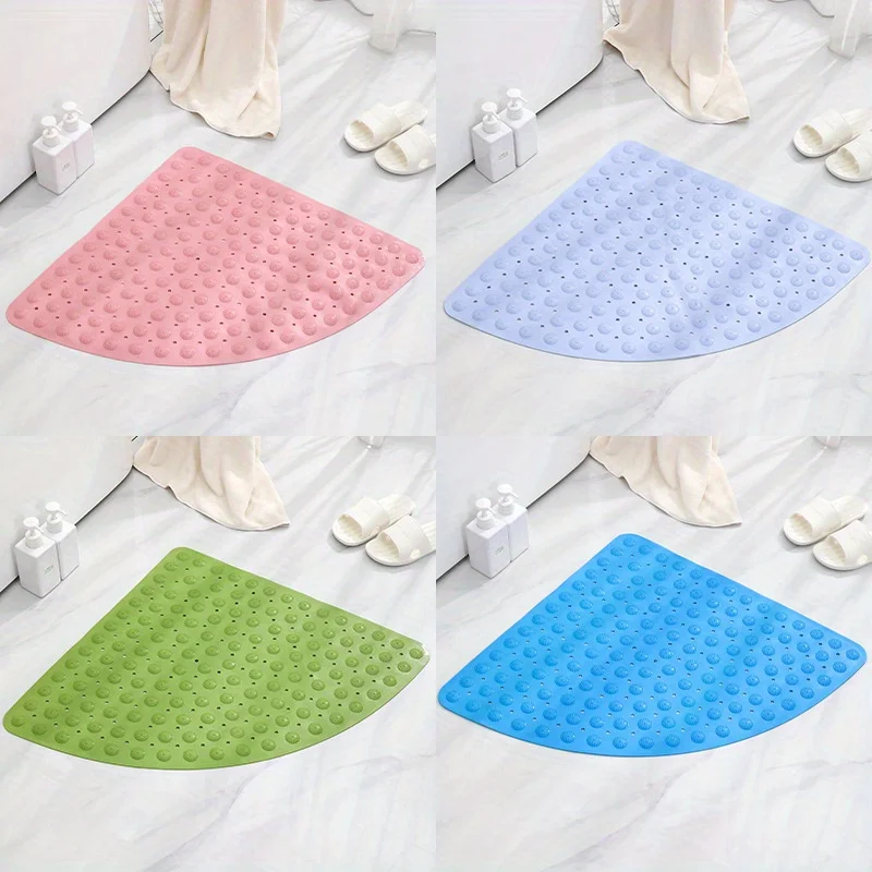 1pc Corner Shower Carpet Floor Mat Hotel Home Suction Cup Toilet PVC Shower Mat Bathroom Sector Shape Anti-slip Pad Cushion