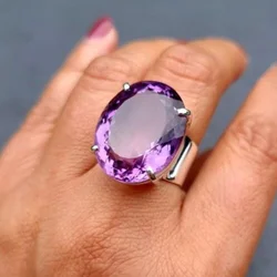 Luxury Fashion Oval Purple Color Set Zirconia Geometric Ring for Women Delicate Daily Holiday Party Jewelry Gifts