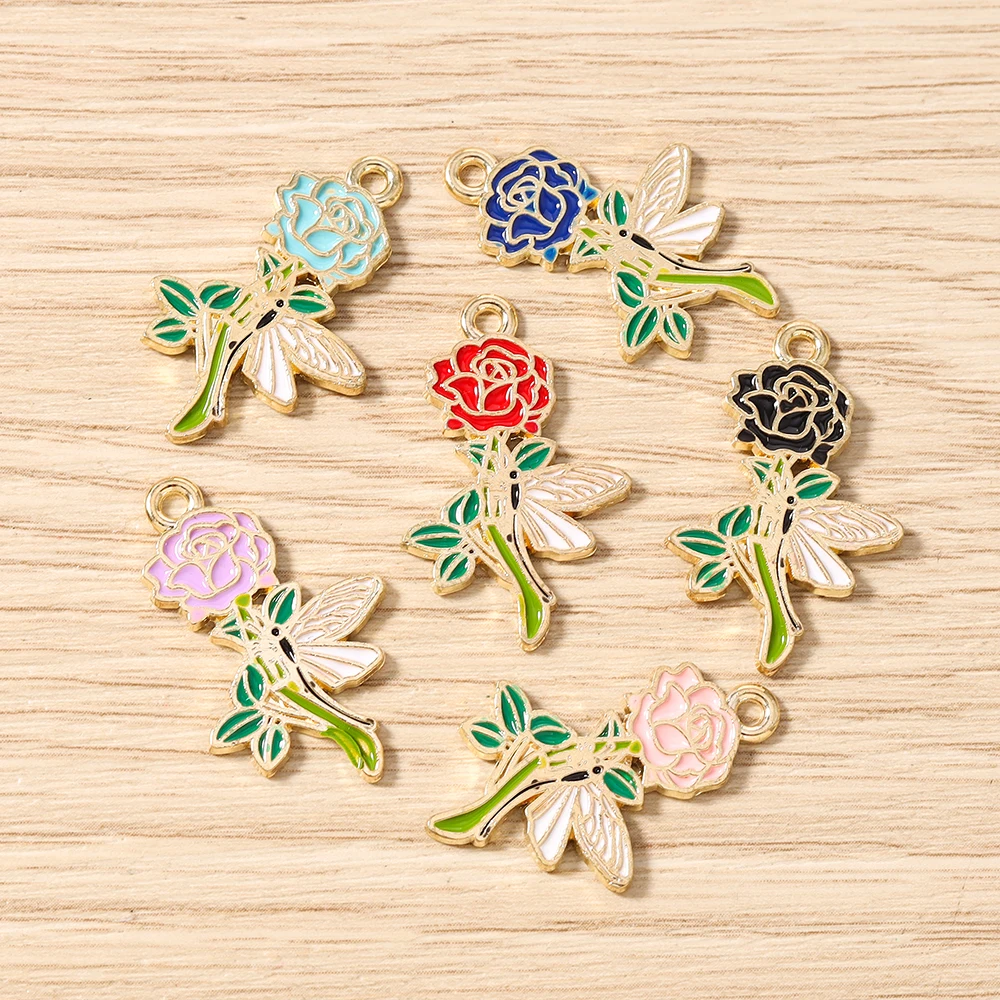 

Tusember 10pcs 18*28mm Cute Flower Enamel Dragonfly Flower Charms for Drop Earrings Bracelet Necklace Pendants Jewelry Making