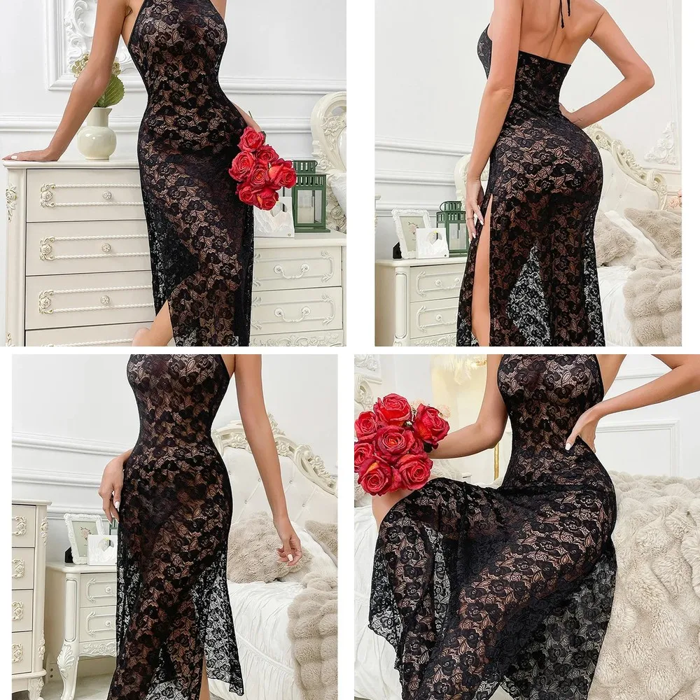 

Sexy Black Lace Bodycon Dress for Women, Backless Halter Evening Gown for Party