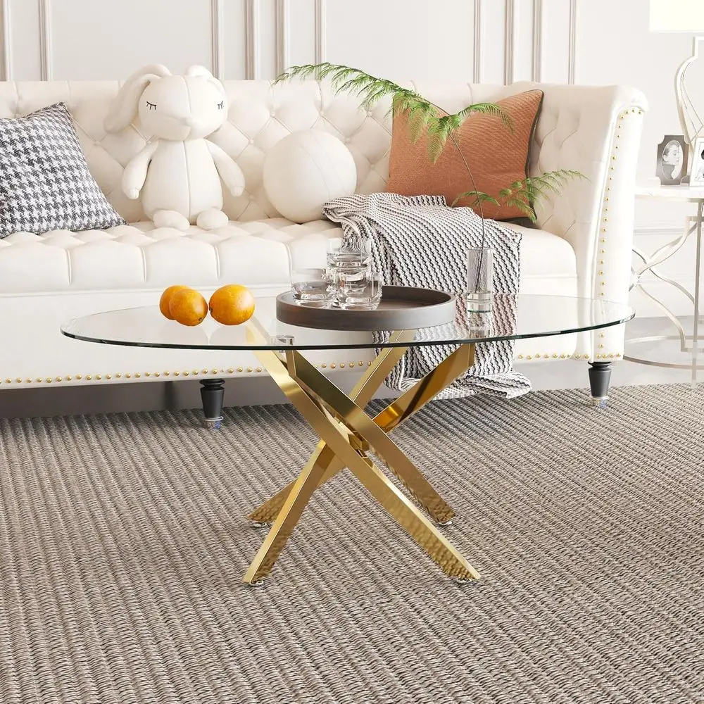 Oval Gold Chrome Legged Coffee Table, Modern Design for Living & Home Office