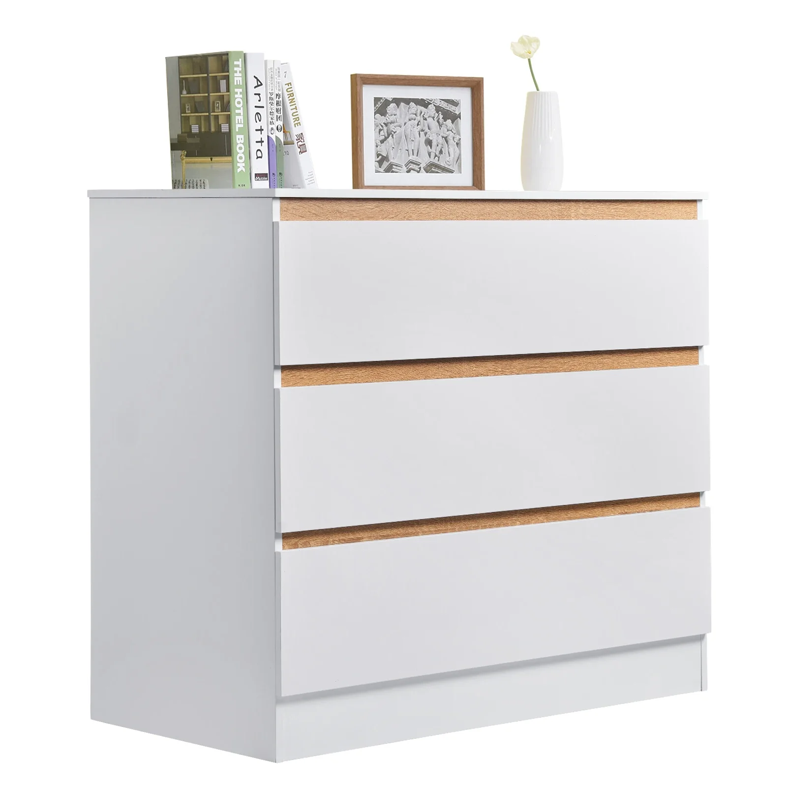 80x78x48cm Chest of Drawers with 3 Drawers Sideboard Storage Cabinet  Bedside Table for Bedroom Study Living Room Hallway