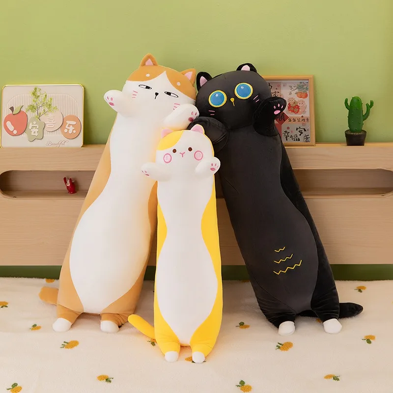 Kawaii ألعاب من نسيج مخملي لطيف الدهون القط سلسلة كبيرة المعانقة وسادة سوداء مستديرة السمين القط أريكة سرير رئيس وسادة محشوة دمية للأطفال