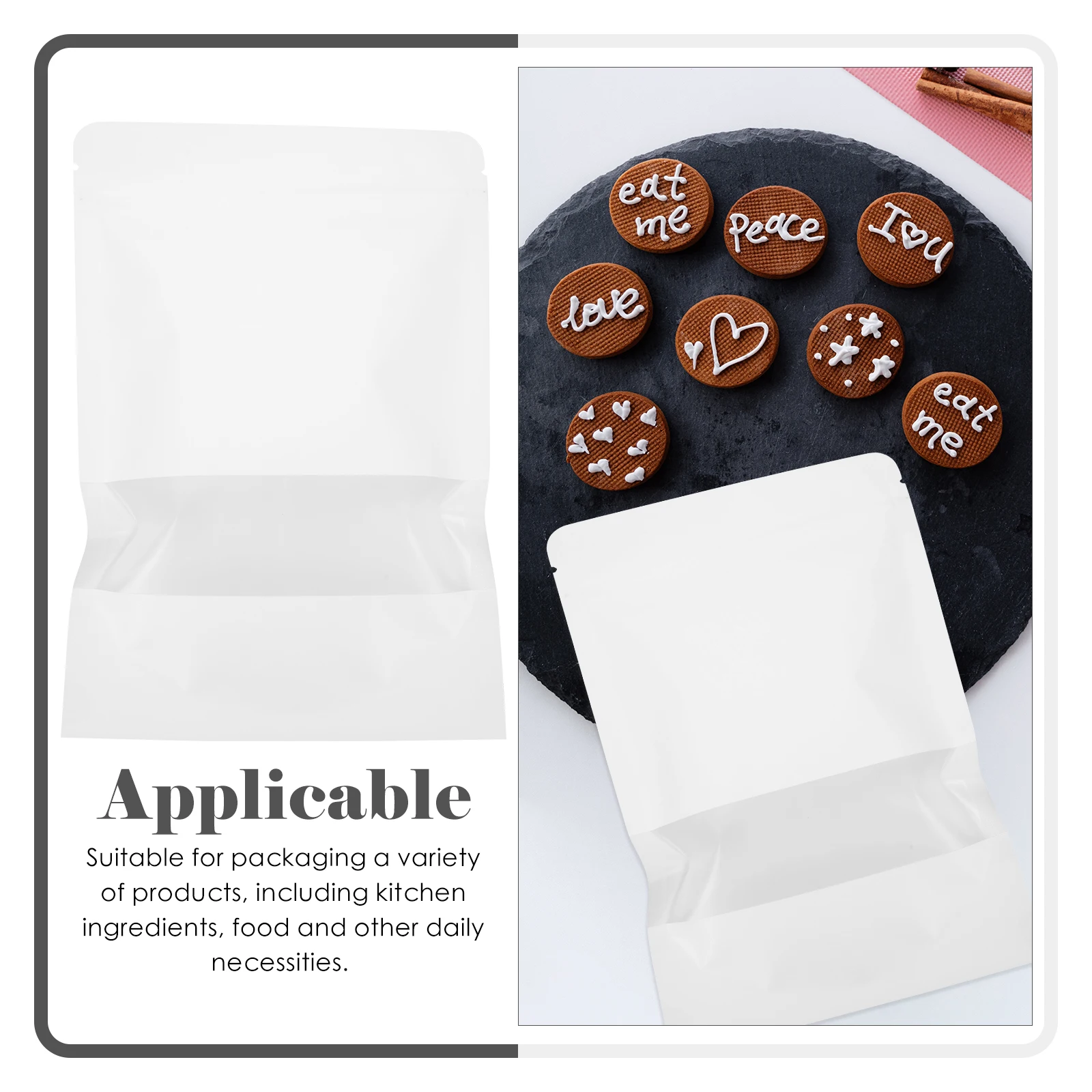 Bolsas de aperitivos autoselladas para almacenamiento de alimentos, embalaje reutilizable a prueba de fugas para dulces, galletas, ingredientes de cocina, 50 Uds.