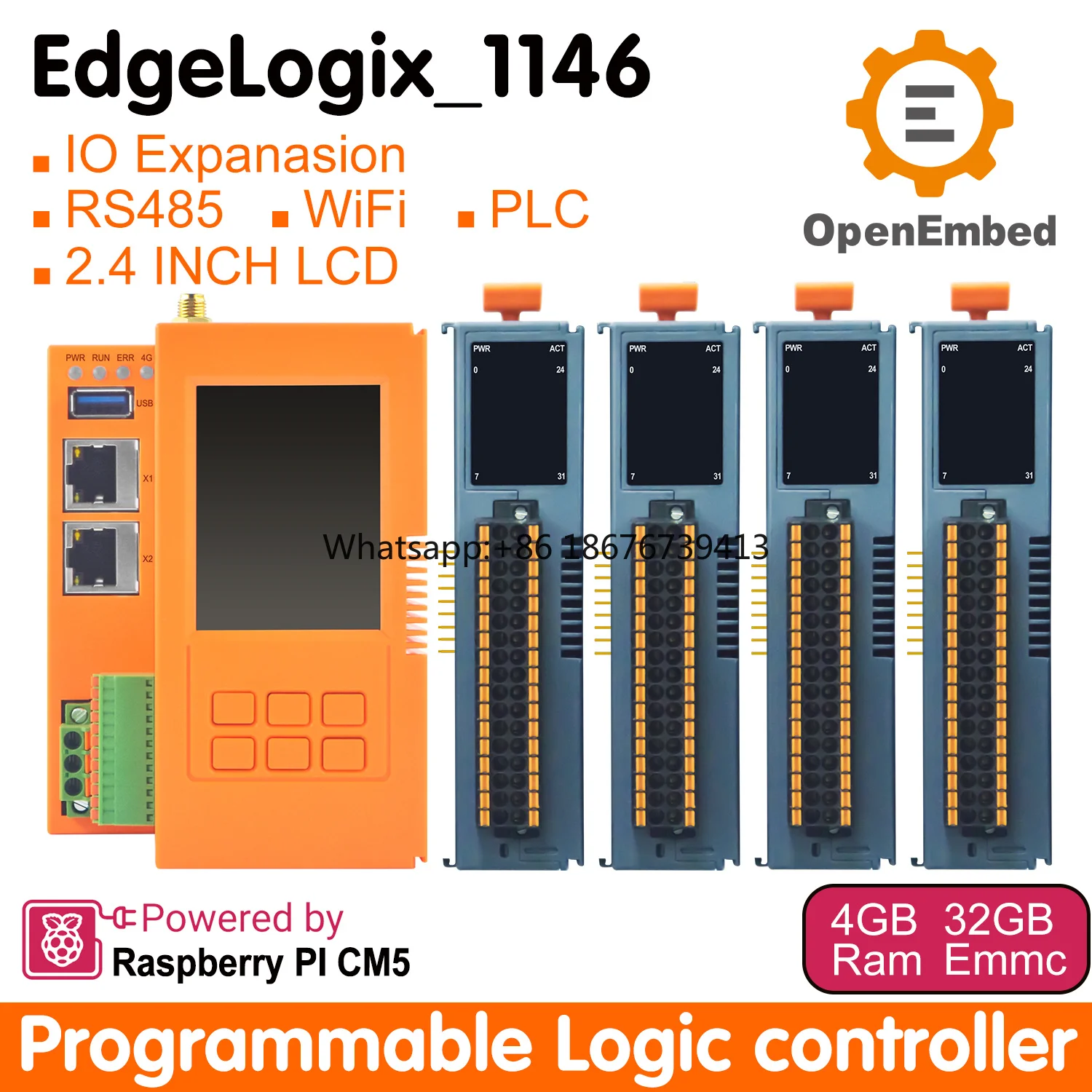 Rugged Fanless Edge Computing Controller Raspberry Pi CM5 PLC IO Expandable RS485 Communication Industrial IoT PLC Programming