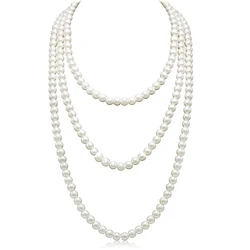 Collane di perle lunghe per le donne ragazze crema bianca Faux Pearl Strand collana a strati bigiotteria regali per lei