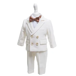 Gentleman Kids Summer White Photography Suit Children Jacket Pants Bowite 3PCS Performance Costume Baby Birthday Wedding Dress