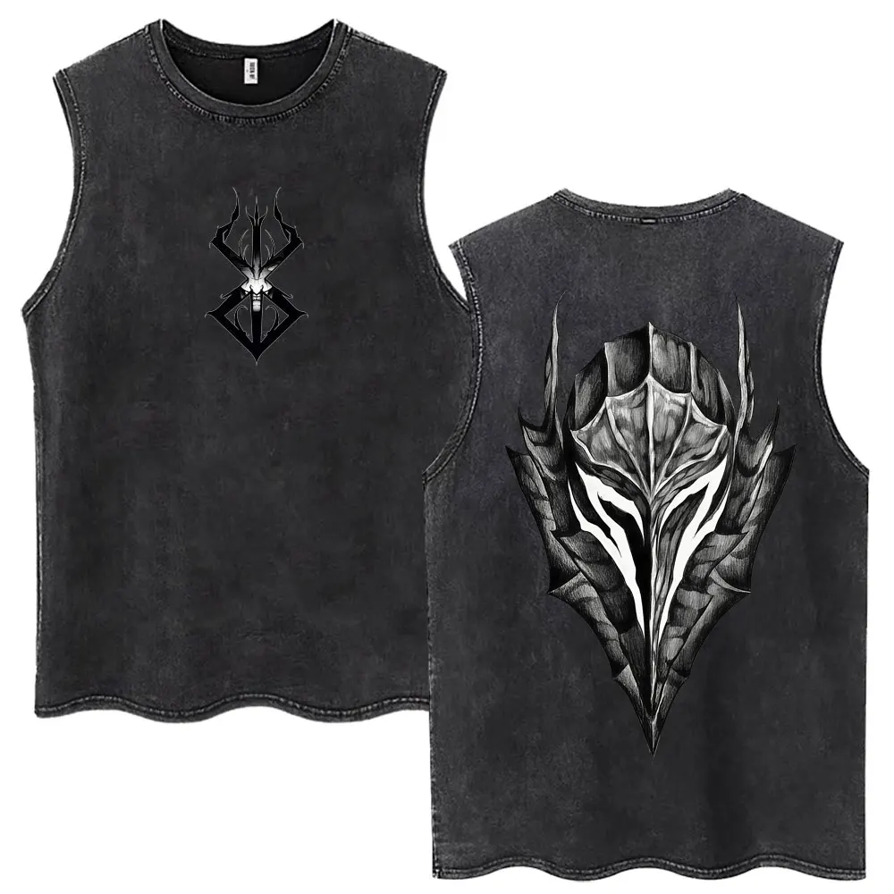 Washed Anime Berserk Vintage Tank Tops Manga Gatsu Griffith Zodd Men's Sleeveless T Shirt 100% Cotton Oversized Gothic Y2K Vests