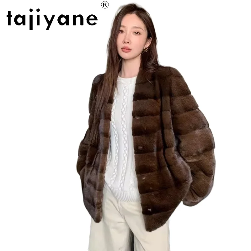 

TAJIYANE Женская роскошная шуба из натурального бархатного меха норки с V-образным вырезом, модная теплая зимняя верхняя одежда 2026, женская одежда, шуба женская