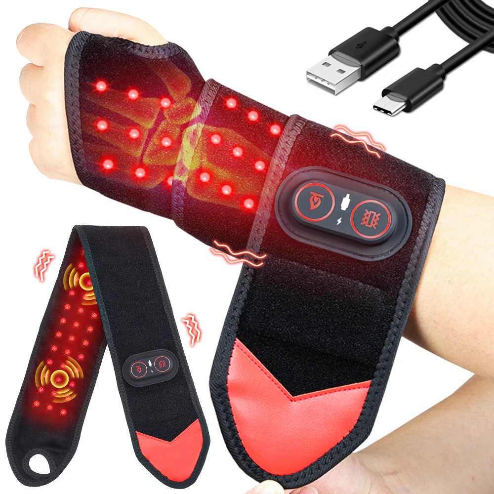 Red Light Therapy Wrap for Body Hands, Wearable Infrared Heating Pad with Vibration, Cordless Heated Wrist Massager, 36 LEDs