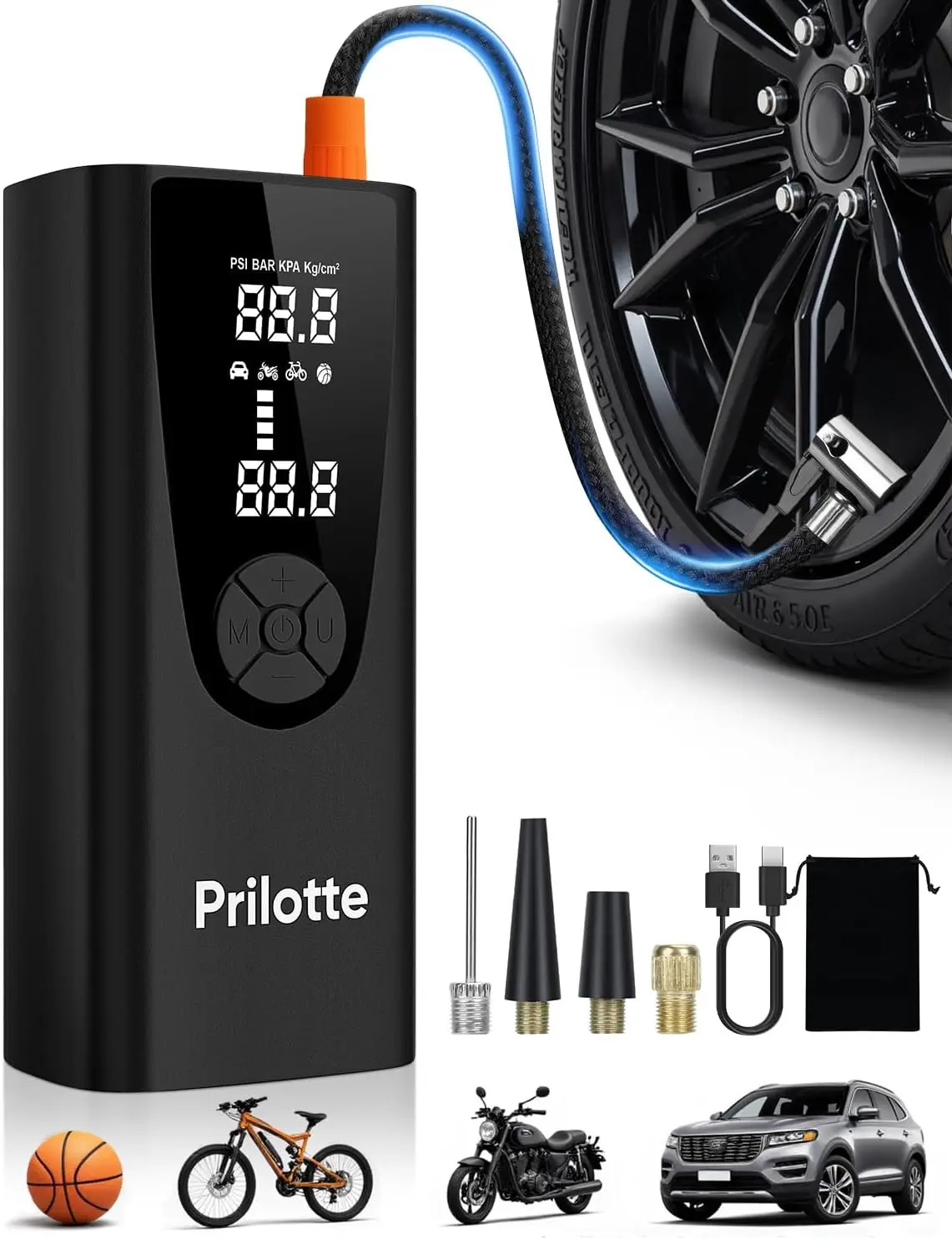 

Portable Tire Inflator 180PSI, 20000mAh Air Compressor with Gauge & LED for Car, Bike, Motorcycle