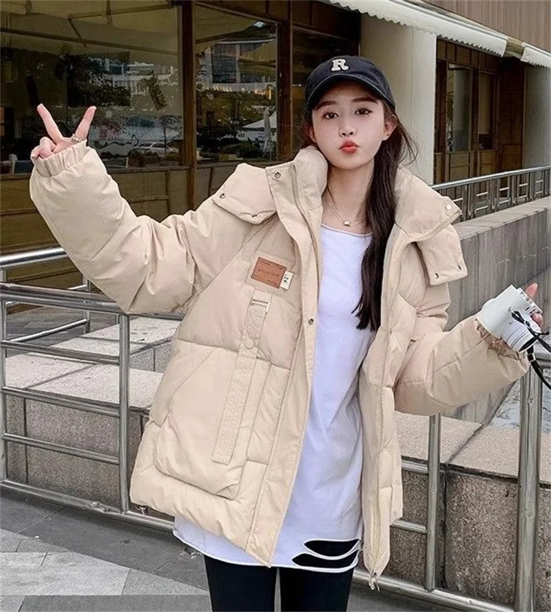 2024 New Style Korean Version Women\'s Cotton Coat Cropped Sized Hooded Versatile Thin Fashion Jacket Trendy Snow Wear Parkas