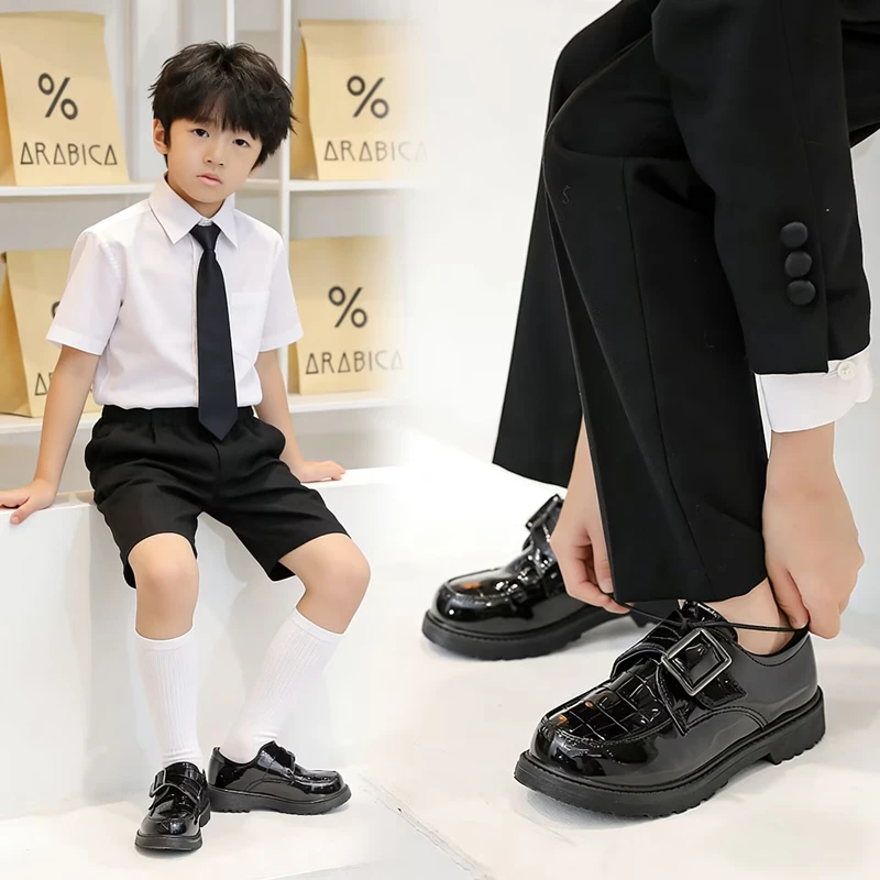 

Школьные туфли для мальчиков 2026: Новые весенние классические туфли для малышей с мягкой подошвой, модные, для школы, вечеринок, свадеб, возраст 5-8 лет